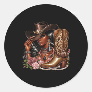 Sticker Rond Cowgirl occidentale afro-américaine noire