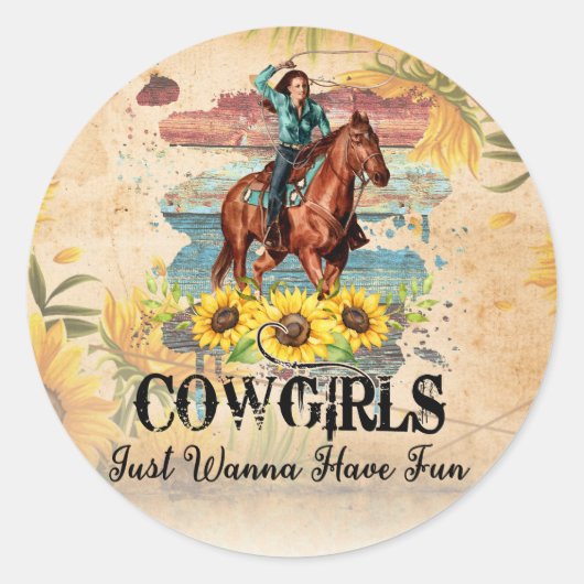 Sticker Rond Cowgirl Pays Ouest (Devant)