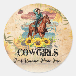 Sticker Rond Cowgirl Pays Ouest