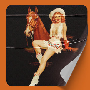 Sticker Rond Cowgirl Pin-Up                                    