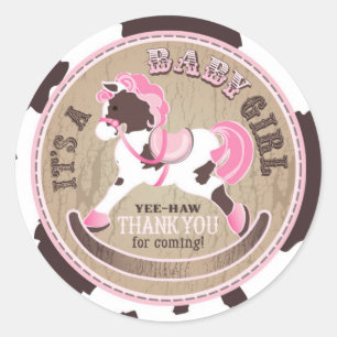 Sticker Rond Cowgirl Rocking Horse Baby shower de l'Ouest