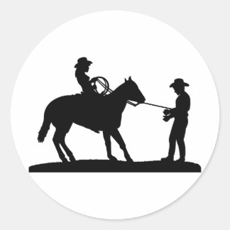 Sticker Rond Cowgirl Roping Cowboy