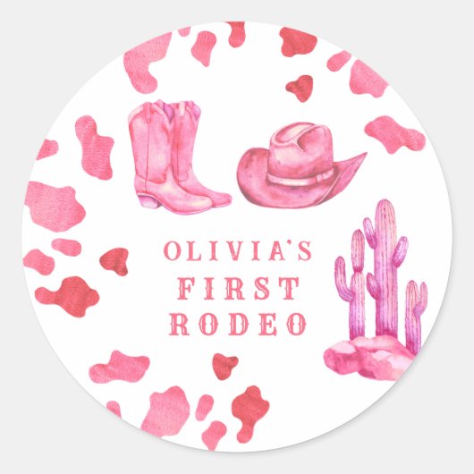Sticker Rond Cowgirl Western Premier Rodéo fête d'anniversaire (Devant)
