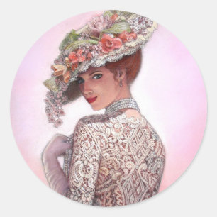 Sticker Rond Coy Victorian Lady "Betty Lu"