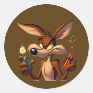 Sticker Rond Coyote de dessin animé malicieux