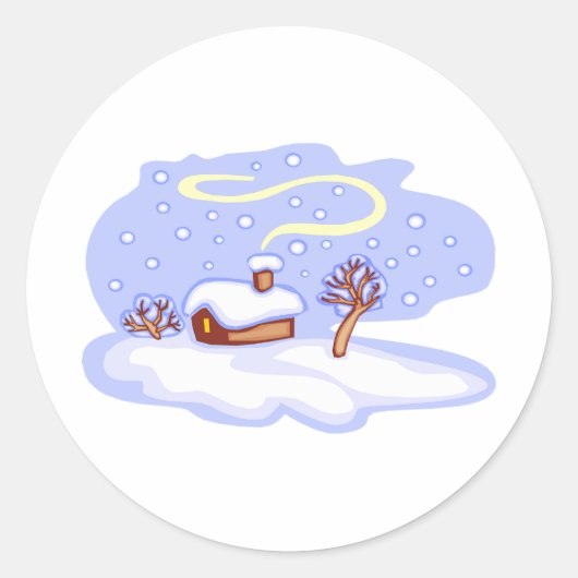 Sticker Rond Cozy Winter Cabin in Snow Frosty Landscape (Devant)