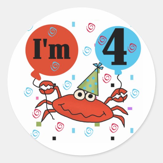 Sticker Rond Crabe 4e anniversaire Tshirts et cadeaux (Devant)