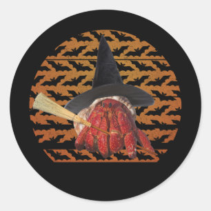 Sticker Rond Crabe à sorcières Amusant Halloween Hermite Crabe 
