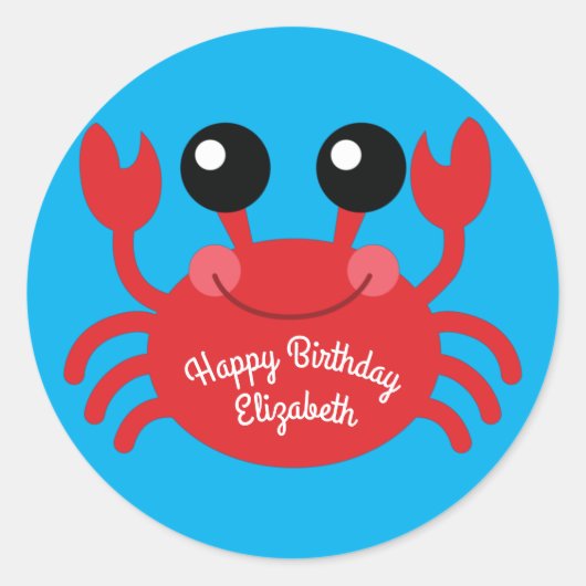 Sticker Rond Crabe Anniversaire Soirée Cartoon Enfants (Devant)