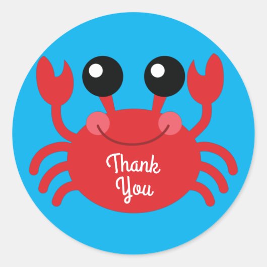 Sticker Rond Crabe Anniversaire Soirée Cartoon Enfants Merci (Devant)