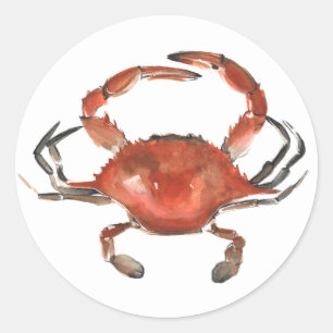 Sticker Rond Crabe aquarelle - Rouge