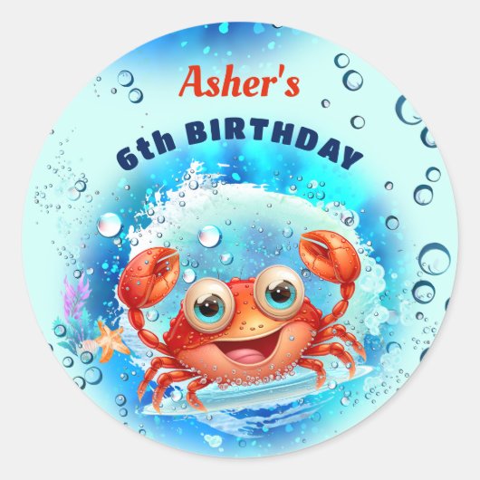 Sticker Rond Crabe Bleu Anniversaire Pool Party Garçon âge pers (Devant)