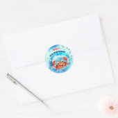Sticker Rond Crabe Bleu Anniversaire Pool Party Garçon âge pers (Enveloppe)