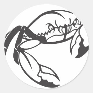 Sticker Rond Crabe bleu sérieux en noir et blanc