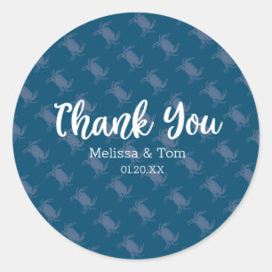 Sticker Rond Crabe Broil Bouillir Rouge Bleu Motif Mariage Merc