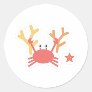 Sticker Rond Crabe et corail