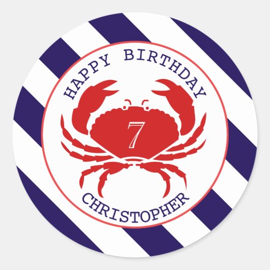 Sticker Rond Crabe Nautique Anniversaire Invitation (Devant)