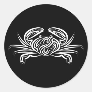 Sticker Rond Crabe tribal noir et blanc