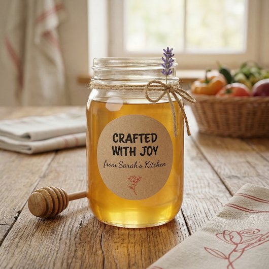 Sticker Rond Crafted With Joy Kraft Personalized 