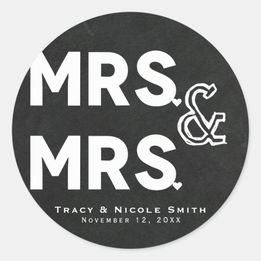 Sticker Rond Craie de tableau noir Mme & Mme Mariage Fiançaille (Devant)