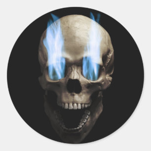Sticker Rond Crâne à flammes bleues