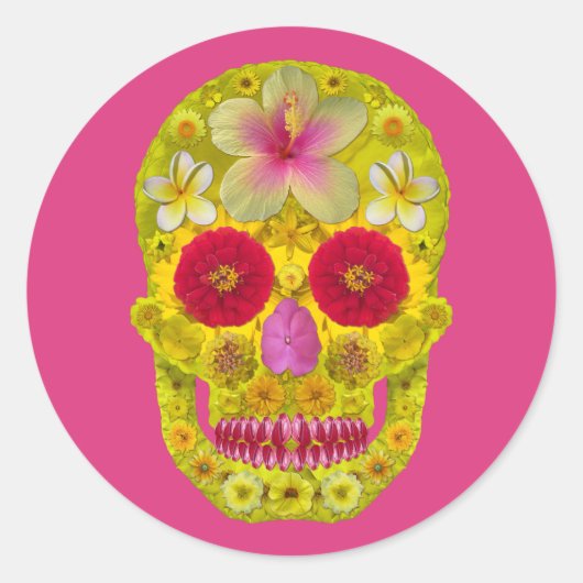 Sticker Rond Crâne à fleurs 8 (Devant)