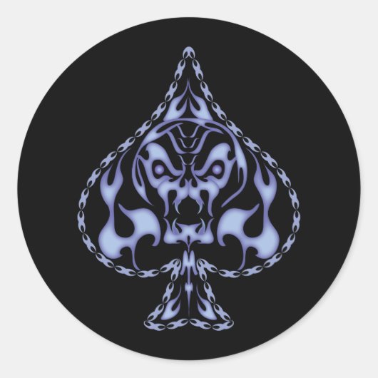 Sticker Rond Crâne à pince à flamme bleu (Devant)