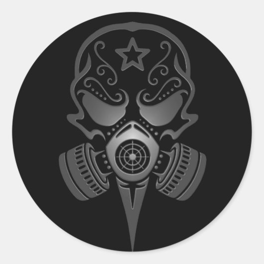 Sticker Rond Crâne à sucre avec masque à gaz (Devant)