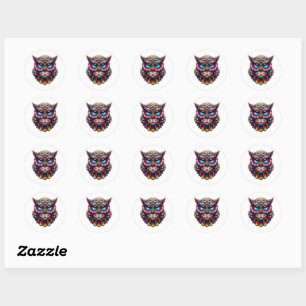 Sticker Rond Crâne à sucre de Chouette Morte, jour du hibou mor