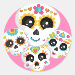 Sticker Rond Crâne à sucre Dia de La Muerte Halloween Anniversa
