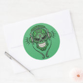 Sticker Rond Crâne à sucre DJ vert (Enveloppe)