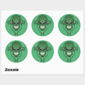 Sticker Rond Crâne à sucre DJ vert (Feuille)