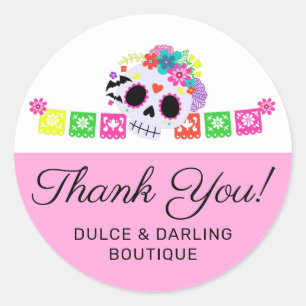 Sticker Rond Crâne à sucre Floral Calavera Papel Picado Merci