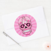 Sticker Rond Crâne à sucre rose diamant (Enveloppe)
