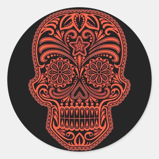 Sticker Rond Crâne à sucre rouge et noir décoratif (Devant)