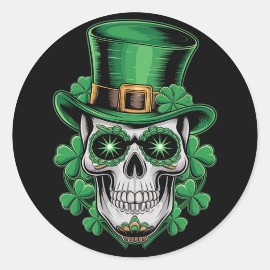 Sticker Rond Crâne à sucre St Patrick Day Shamrock chanceux (Devant)