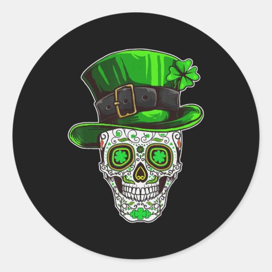 Sticker Rond Crâne à sucre St Patrick's Day Shamrock Leprechaun (Devant)
