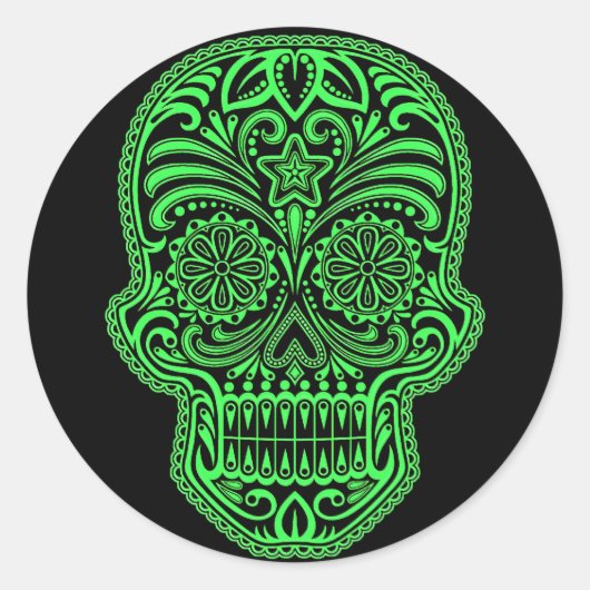 Sticker Rond Crâne à sucre vert et noir décoratif (Devant)