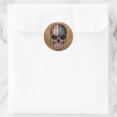 Sticker Rond Crâne âgé et utilisé de drapeau américain (Sac)