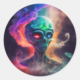 Sticker Rond Crâne Alien