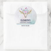 Sticker Rond Crâne animal Boho avec papillons Bougie / Savon (Sac)