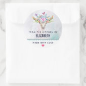 Sticker Rond Crâne animal Boho avec papillons Cuisine (Sac)