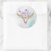 Sticker Rond Crâne animal Boho avec papillons et fleurs (Sac)