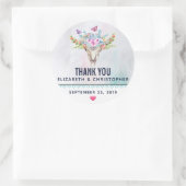 Sticker Rond Crâne animal Boho avec papillons Merci Mariage (Sac)