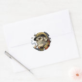 Sticker Rond Crâne avec casque, avions et bombes (Enveloppe)