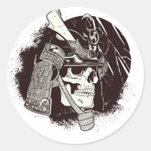 Sticker Rond Crâne avec casque Samurai