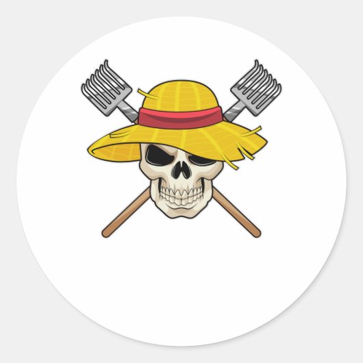 Sticker Rond Crâne avec Casquette en fermier avec gâteau (Devant)