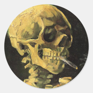 Sticker Rond Crâne avec cigarette allumée par Vincent van Gogh