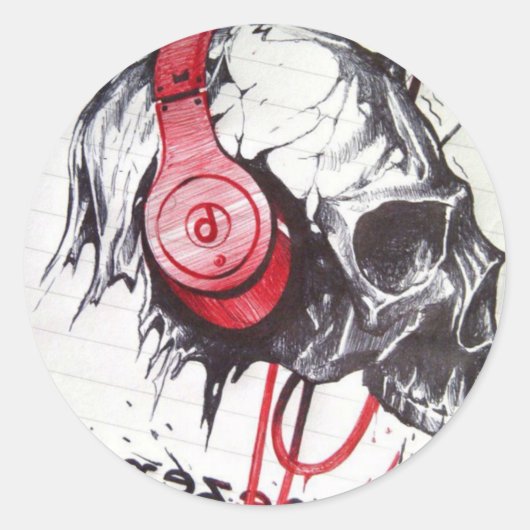 Sticker Rond Crâne avec conception casque (Devant)