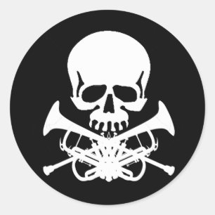 Sticker Rond Crâne avec des trompettes comme os croisés